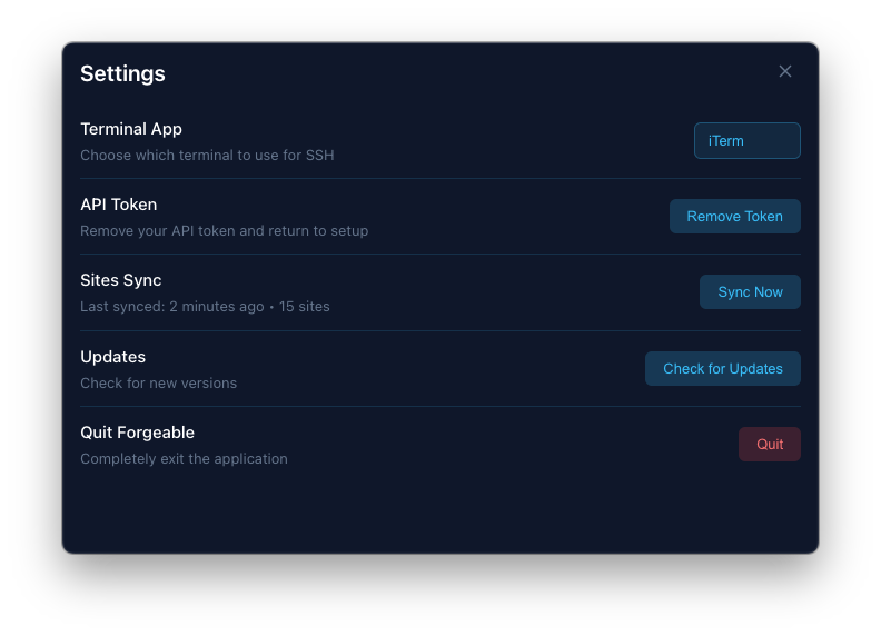 Forgeable settings showing just three simple options